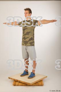 Whole body army tshirt light gray shorts modeling t pose…